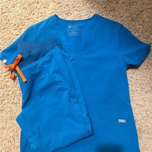 FIGS Royal Blue Scrub Set with Orange Drawcord